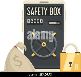 Online mobile bank composition with smartphone safe box door golden lock and money sack vector illustration Stock Vector