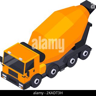 Road construction isometric composition with isolated image of orange truck vector illustration Stock Vector