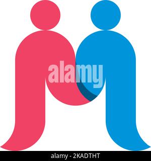 letter m people hold hands logo vector design Stock Vector