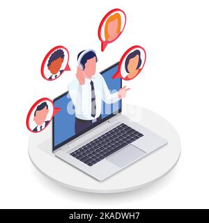 Call center concept with helpdesk hotline technical support symbols isometric vector illustration Stock Vector