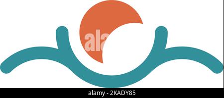 water wave with moon logo icon Stock Vector