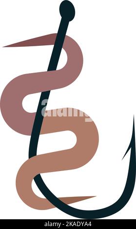 worm on hook icon fishing logo vector symbol Stock Vector