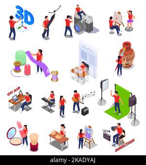 Art and creative professions isometric icons set isolated vector illustration Stock Vector