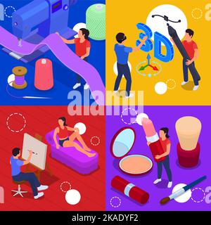 Art and creative professions isometric 2x2 set isolated vector illustration Stock Vector