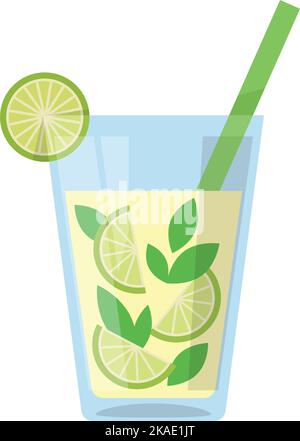 Mojito glass icon. Cartoon lemon cocktail drink Stock Vector