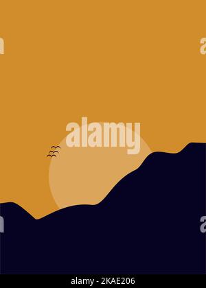 A vector illustration of a sunset behind the mountains Stock Vector
