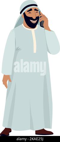 Saudi man talking on phone. Arab character Stock Vector