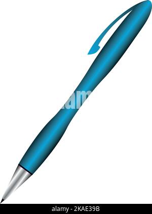 Blue pen mockup. Realistic writing ballpoint tool Stock Vector