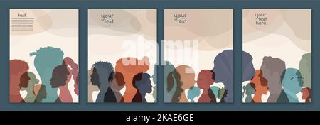 Group people diversity. Silhouette profile of men women children teenagers elderly. Various people different ages.Diverse cultures. Racial equality Stock Vector