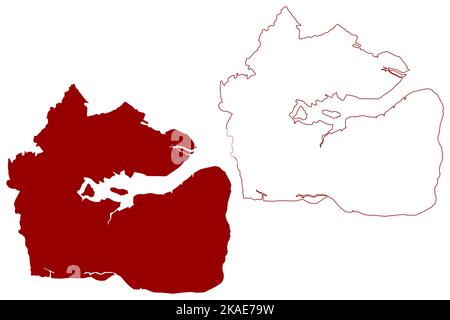 Maldon Non-metropolitan district (United Kingdom of Great Britain and Northern Ireland, ceremonial county Essex, England) map vector illustration, scr Stock Vector