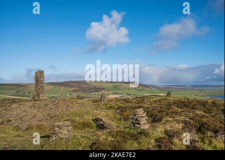 The image is of the Cuween stone cairns at Finstown not far from the Kirkwall Stock Photo