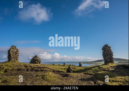 The image is of the Cuween stone cairns at Finstown not far from the Kirkwall Stock Photo