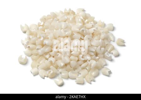 Heap pf dried white corn seeds isolated on white background close up Stock Photo