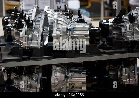 Engine housing for flywheel and clutch basket at assembling Stock Photo