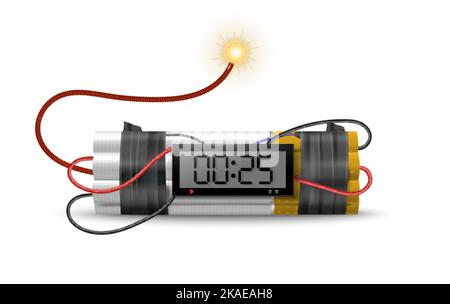 Dynamite bomb realistic composition with isolated view of self made bomb with digital clock countdown timer vector illustration Stock Vector