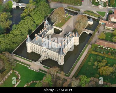 AERIAL VIEW. Haroué Castle, Meurthe-et-Moselle, Grand Est, France. Stock Photo