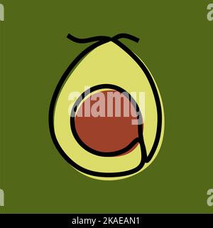 A digital illustration vector of a single line avocado design on a green background Stock Vector
