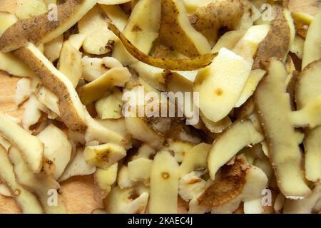 Fresh potato peelings, top view Stock Photo
