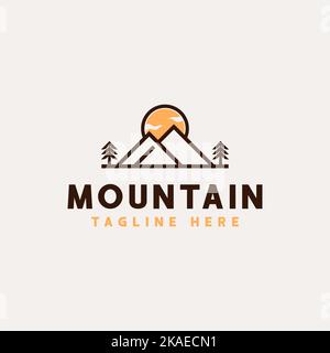 A vector design of mountain adventure and outdoor logo template with text tagline here, camping concept Stock Vector