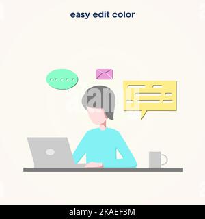 Business woman sitting on desk working with laptop in office, design plat very easy edit the color Stock Vector