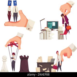 Manipulation 2x2 cartoon design concept set of puppeteer big hands ...