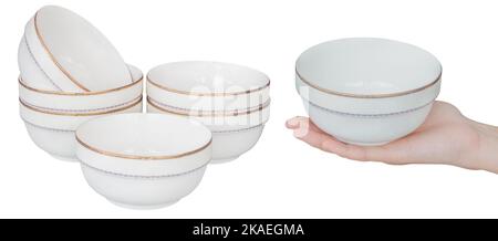 Set of empty large ceramic cups. Isolated from the background Stock Photo