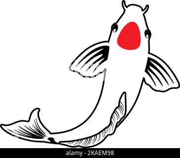 The white koi fish with a red spot isolated on white background. Scalable Vector Graphics. Stock Vector