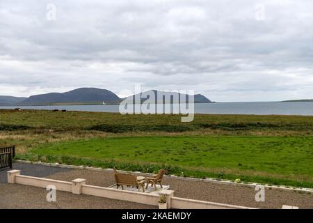 View of Hoy High Lighthouse from Button-Ben Guest House ,  isle of Graemsay  Orkney, Scotland, UK Stock Photo