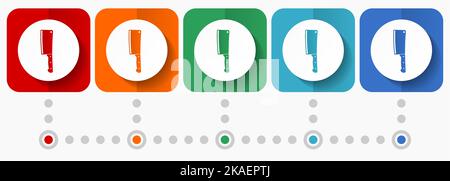 Cleaver knife vector icons, infographic template, set of flat design symbols in 5 color options Stock Vector