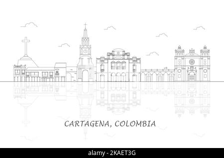 Outline Skyline panorama of city of Cartagena, Colombia - vector illustration Stock Vector