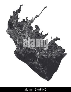La Paz vector map. Detailed vector map of La Paz city administrative area. Cityscape poster metropolitan aria view. Black land with white roads and av Stock Vector