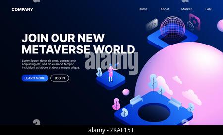 Join Our New Metaverse World. Metaworld. Web Landing Page Template. Vector illustration Stock Vector