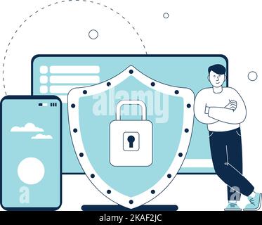 Mobile devices with password protection. Cyber security icon Stock Vector