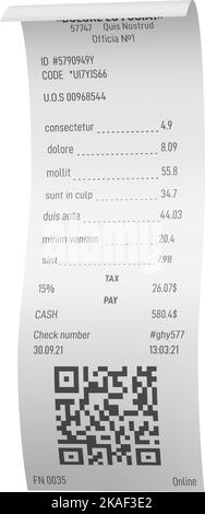 Store receipt mockup. Realistic retail cash bill Stock Vector