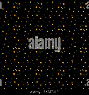 Colorful seamless pattern with small stars. Decorative texture. Bright elements on black background. Stock Vector