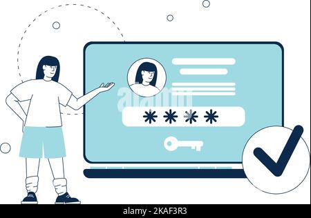 Woman locked laptop with password. Privacy protection Stock Vector