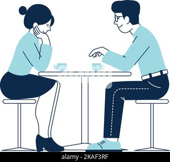 Man and woman sit at cafe table. Date icon. Romantic relationship Stock Vector