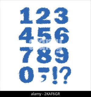 Blue numbers with fluffy contour. Vector set. Stock Vector