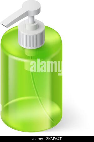 Liquid Soap Transparent Bottle in Green Color without Label Stock Vector