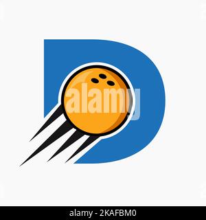 Initial Letter D Bowling Logo Concept With Moving Bowling Ball Icon. Bowling Sports Logotype Symbol Vector Template Stock Vector