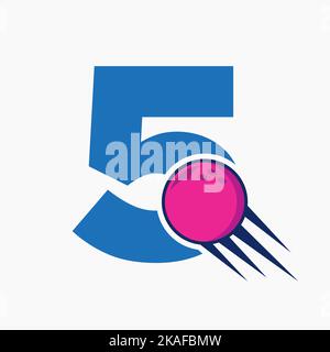 Initial Letter 5 Bowling Logo Concept With Moving Bowling Ball Icon. Bowling Sports Logotype Symbol Vector Template Stock Vector