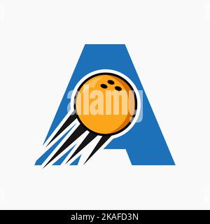 Initial Letter A Bowling Logo Concept With Moving Bowling Ball Icon. Bowling Sports Logotype Symbol Vector Template Stock Vector