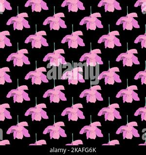 Seamless delicate pattern with floral elements. Decorative botanical background. Bright flowers on black background. Stock Vector
