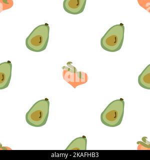 Seamless texture. Decorative background design with avocado and peach summer fruits. Colorful vector pattern for textile, stationery, wallpaper, wrapp Stock Vector