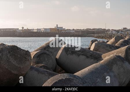 The concrete blocks on the coast of Peniche in the district of Leiria, Portugal Stock Photo