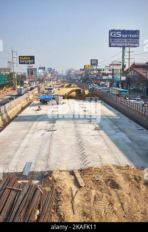 Road Work Construction in Pattaya Thailand Stock Photo