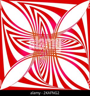 Abstract twisted red and white background. Optical illusion of distorted surface. Twisted stripes. Stylized 3d tunnel. Stock Vector