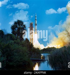 Apollo 16 Mission Saturn V Space rocket Launching on April 16th 1972 from Complex 39 John. F. Kennedy Center Florida USA Stock Photo