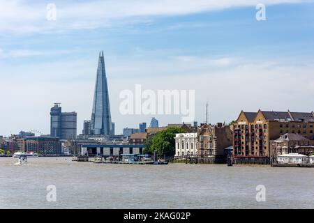 The Shard Building across the River Thames from Rotherhithe, The London Borough of Southwark, Greater London, England, United Kingdom Stock Photo