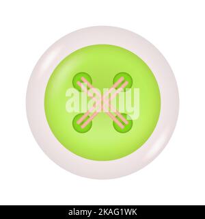 3D Button for cloth. Round Green Button for Tailor Sewing Isolated on White Background. Vector Illustration Stock Vector